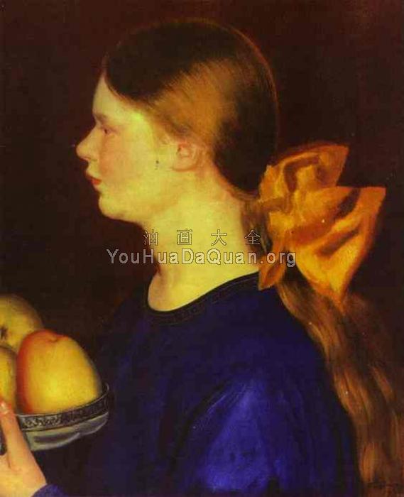 Girl with Apples (Portrait of Irina Kustodiyeva) - 鲍里斯·克斯托依列夫